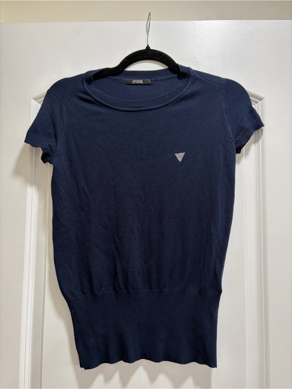 GUESS Navy Blue Short Sleeve Knit Sweater Tee - Size XS